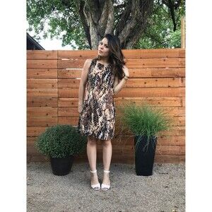 Vtg leopard print shift dress 80s retro animal print‎ tank brown mob wife sz 10